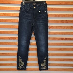 For All Man Kind: Midnight Blue‎ Ankle Jeans with Gold Embroidery Size 0